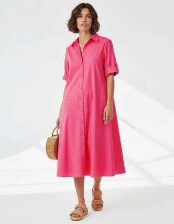 Cotton Relaxed Shirt Dress Watermelon Liberty Rose