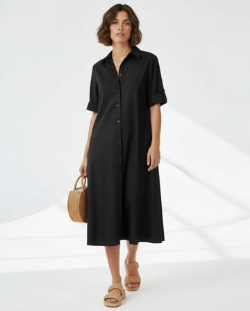 Cotton Relaxed Shirt Dress Black Liberty Rose