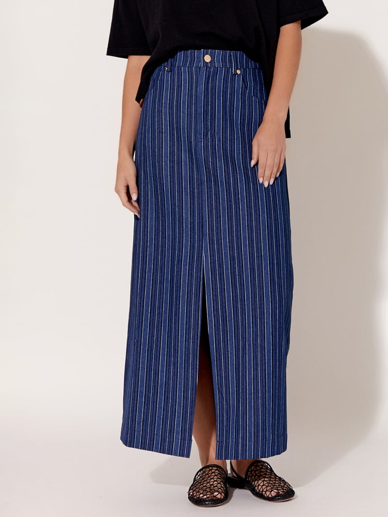 Striped Denim Skirt Blue adorne