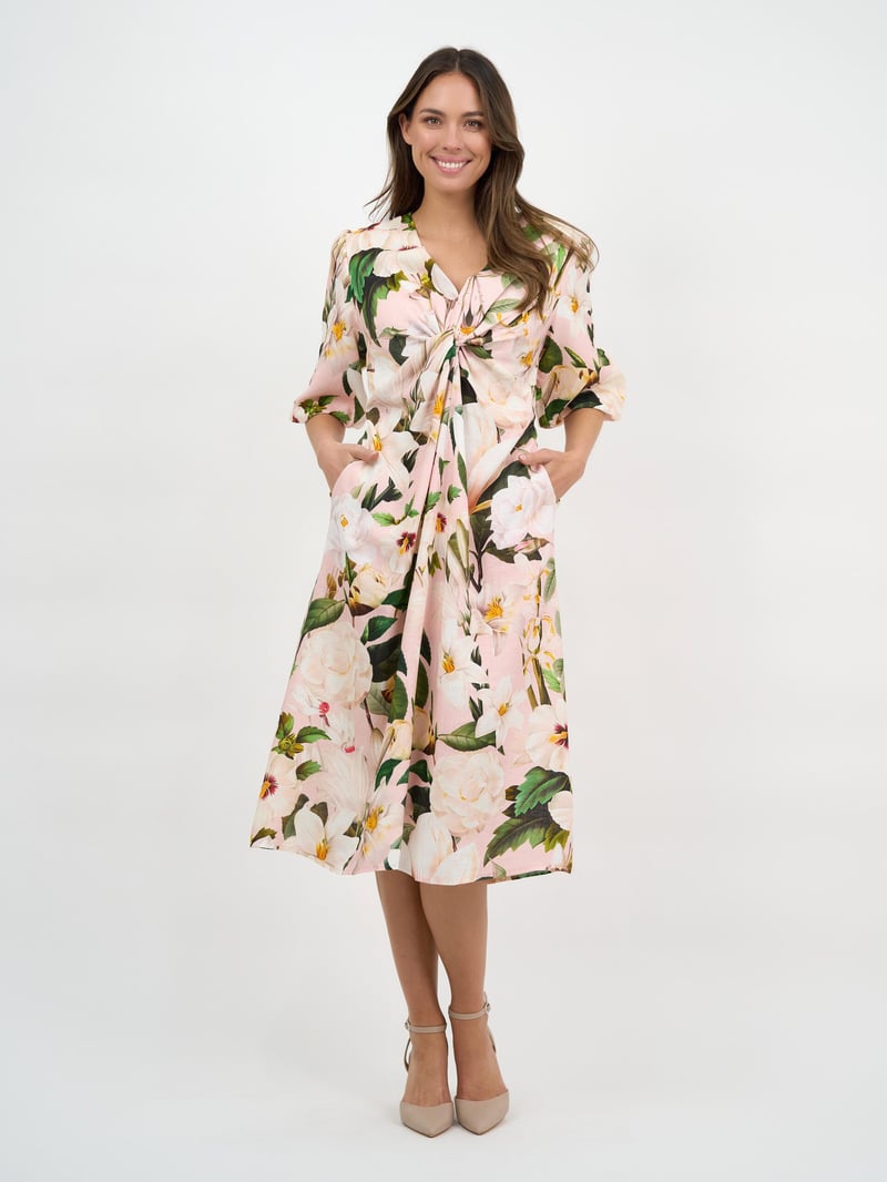 Twist Front Linen Dress Rosa La Strada