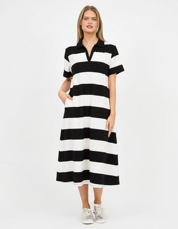 Polo Cotton Jersey Stripe Dress Black Liberty Rose