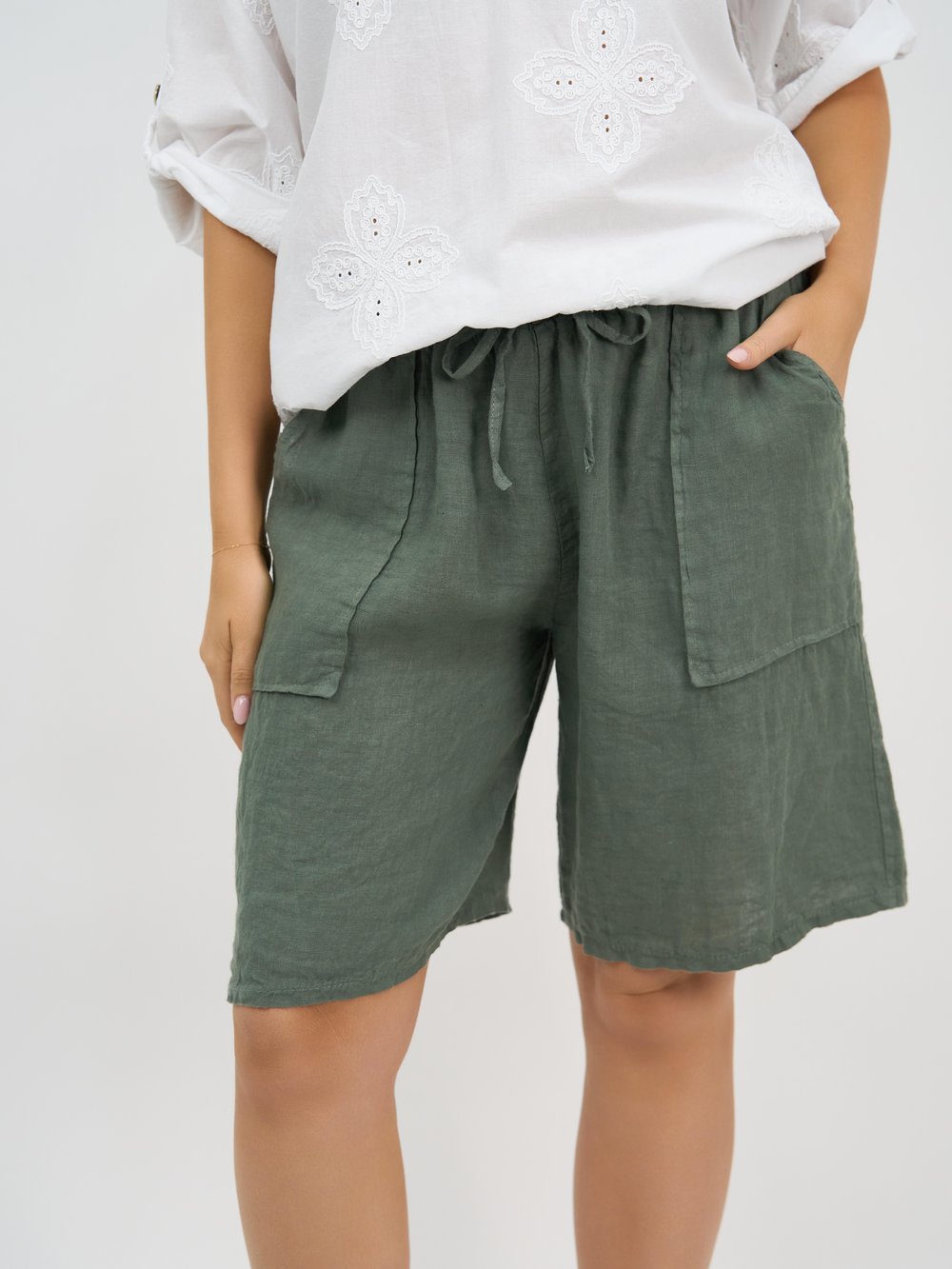 Linen Pocket Short Khaki La Strada