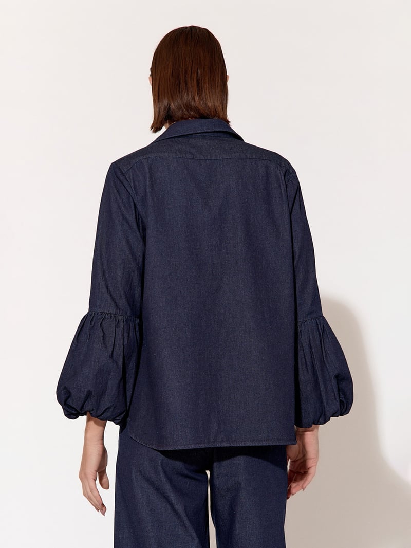 Denim Puffed Sleeve Shirt Navy adorne