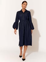 Linen Puffed Sleeve Dress Black adorne