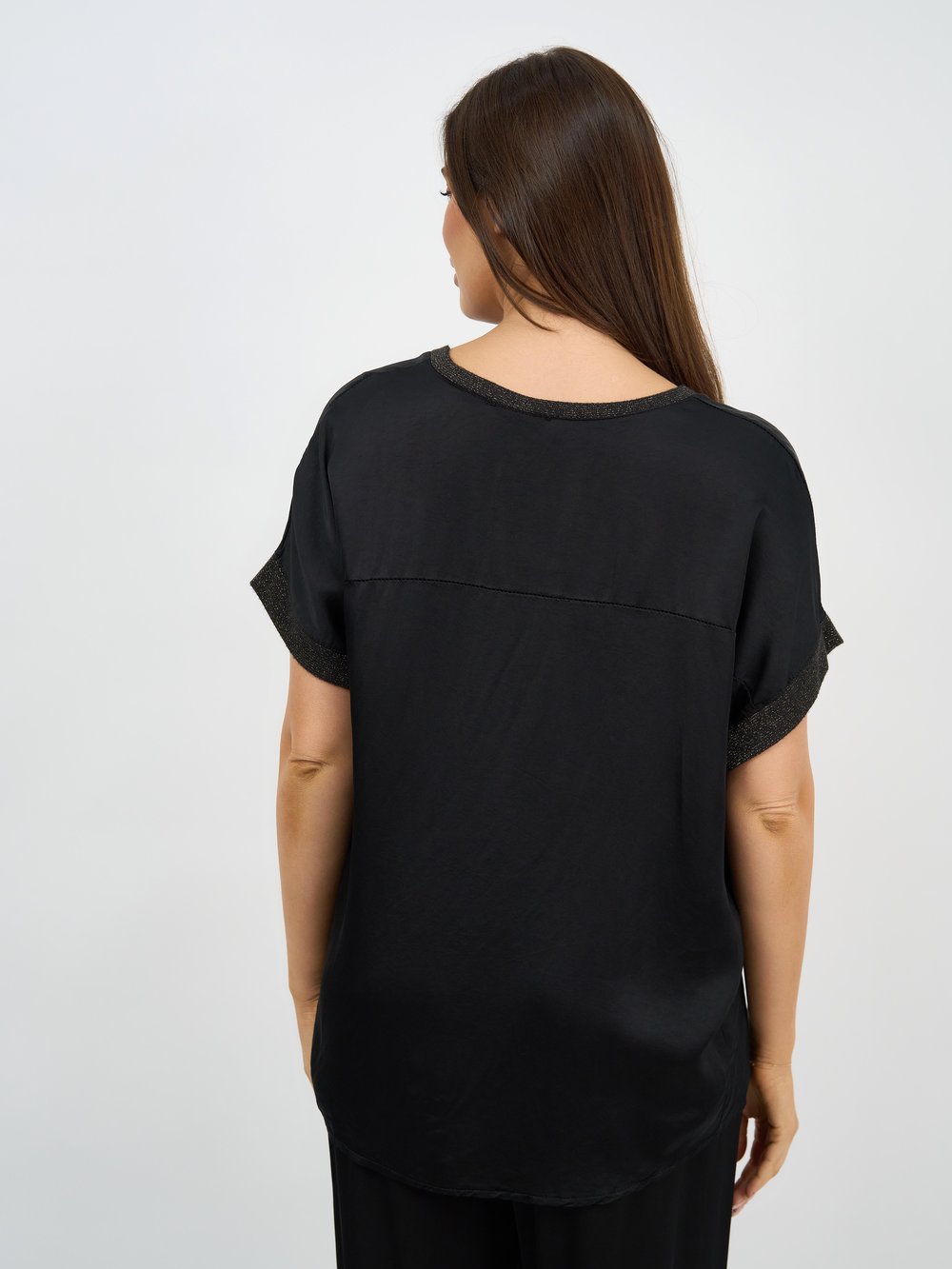 Satin Metallic Trim Tee Black La Strada