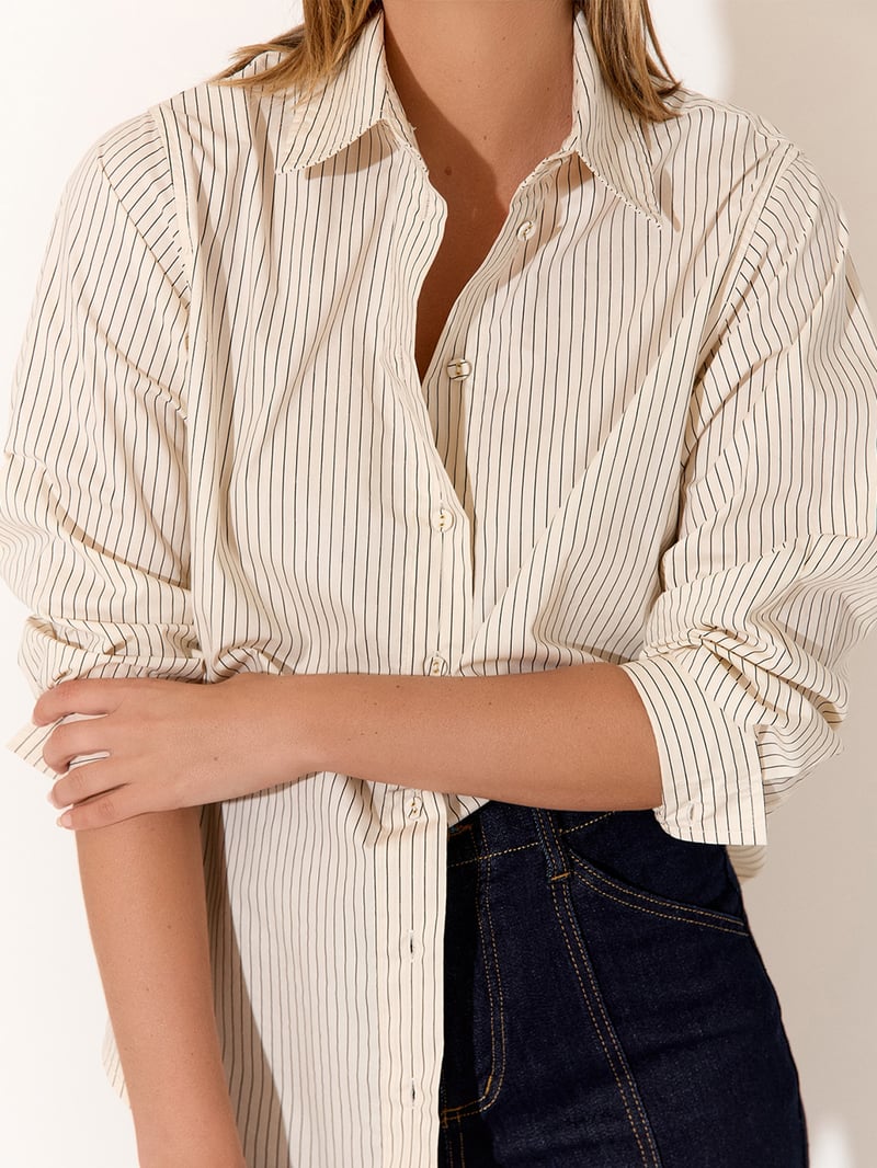 Striped Poplin Shirt Cream adorne