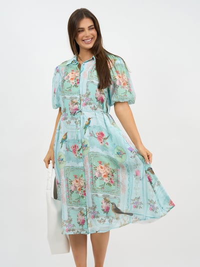 Puff Sleeve Shirt Dress Blue Liberty Rose