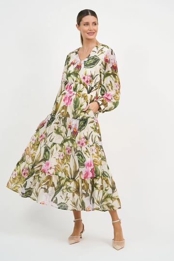 Waist Detail Dress Khaki Liberty Rose