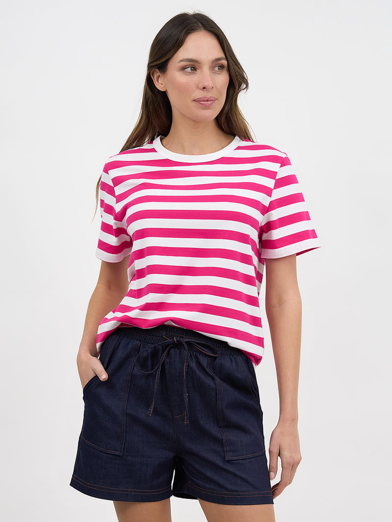 Cotton Jersey Stripe Tee Hot Pink Essentials