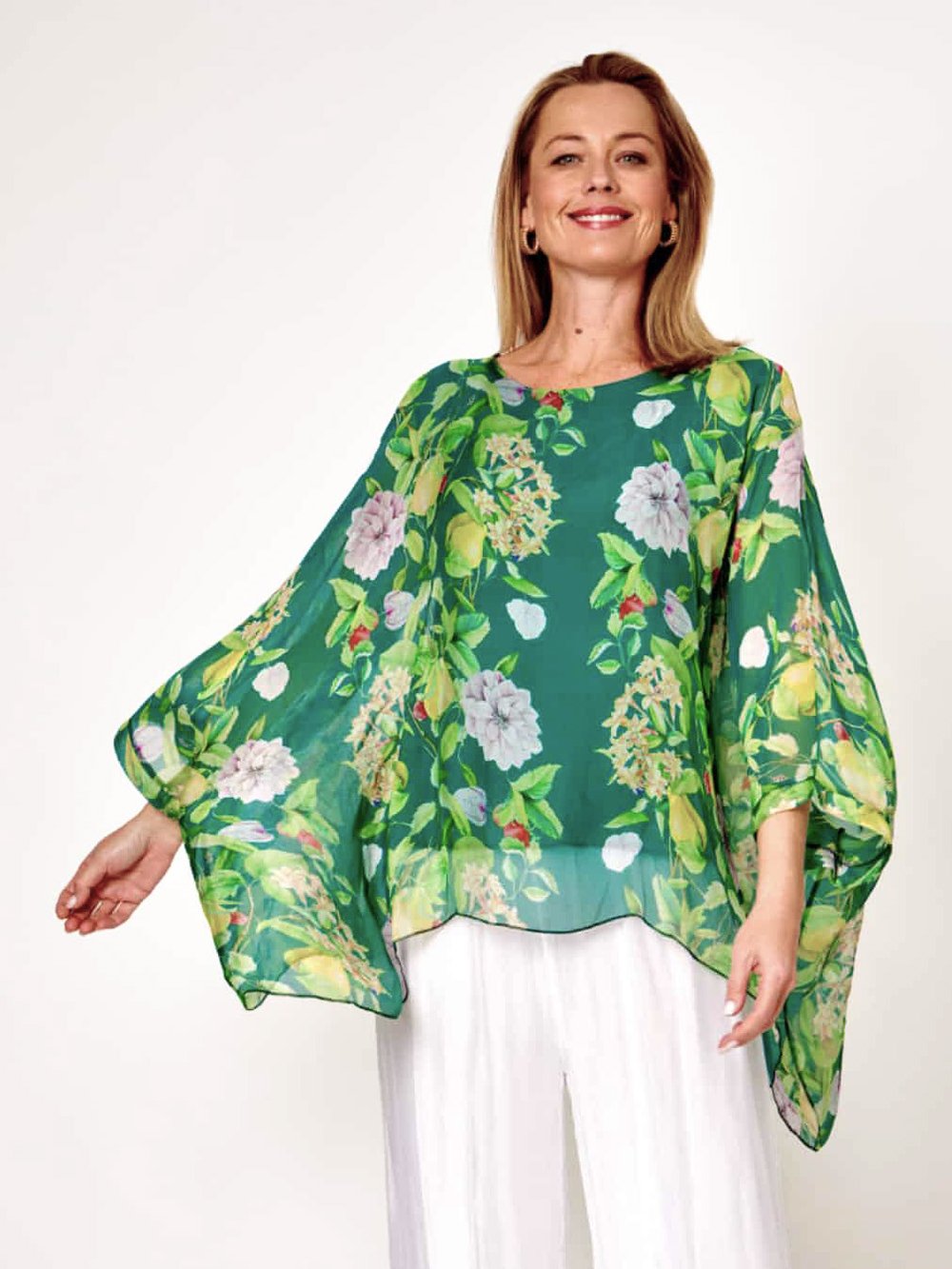 Silk Kaftan Top Green La Strada