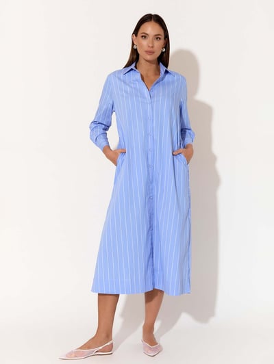 Cotton Stripe Shirt Dress Blue adorne