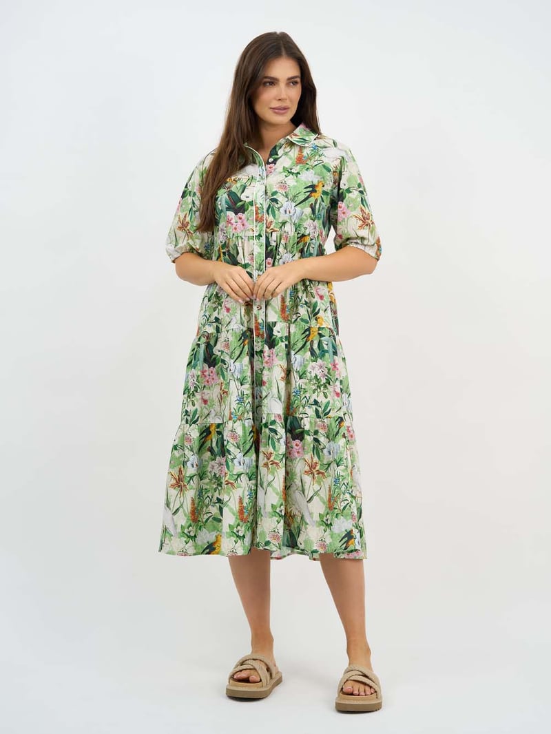 Trim Detail Tier Dress Green Liberty Rose