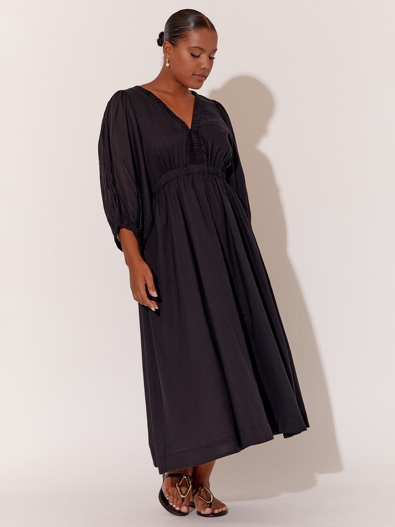 Gathered Neckline Midi Dress Black adorne