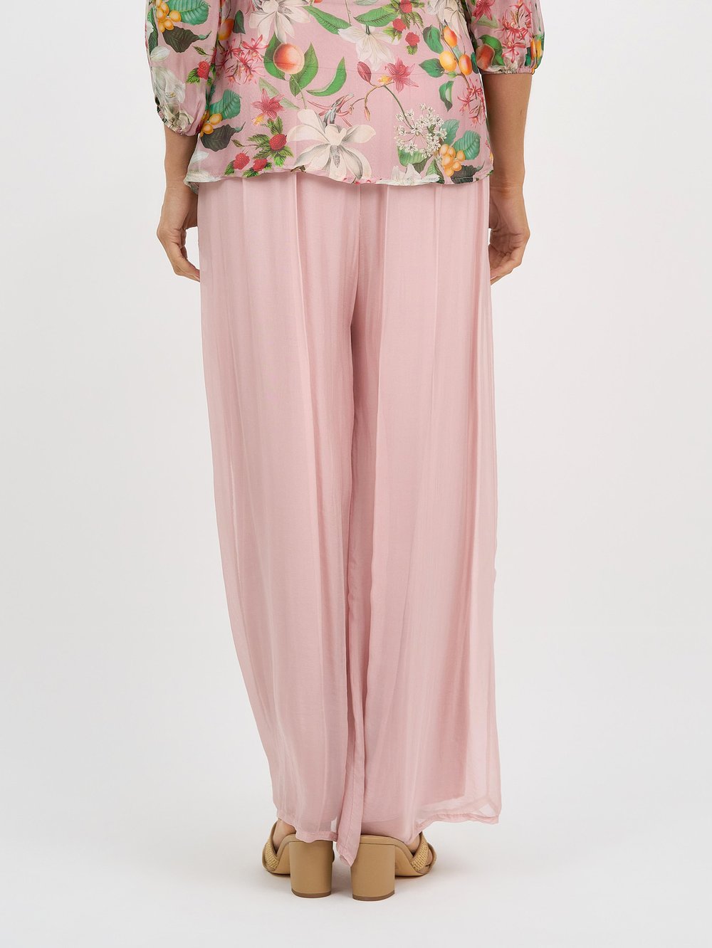 Silk Wide Leg Pant Blush La Strada