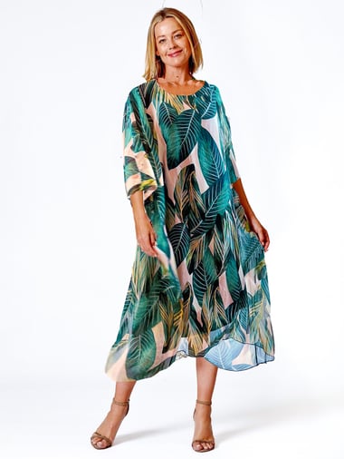 Relaxed Kaftan Silk Dress Green La Strada