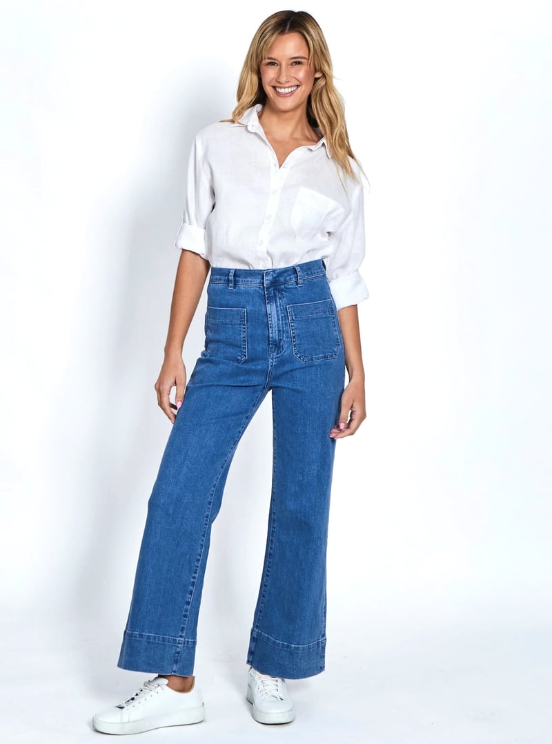 Pocket Front Wide Leg Jean Blue Monaco Jeans