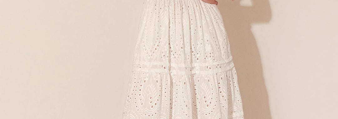 Vee Pleat Broderie Dress White Adorne