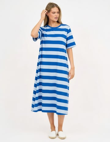 Cotton Jersey Stripe Dress Sky Blue Liberty Rose