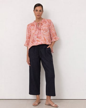 Frill Neck Tie Top Blush Liberty Rose