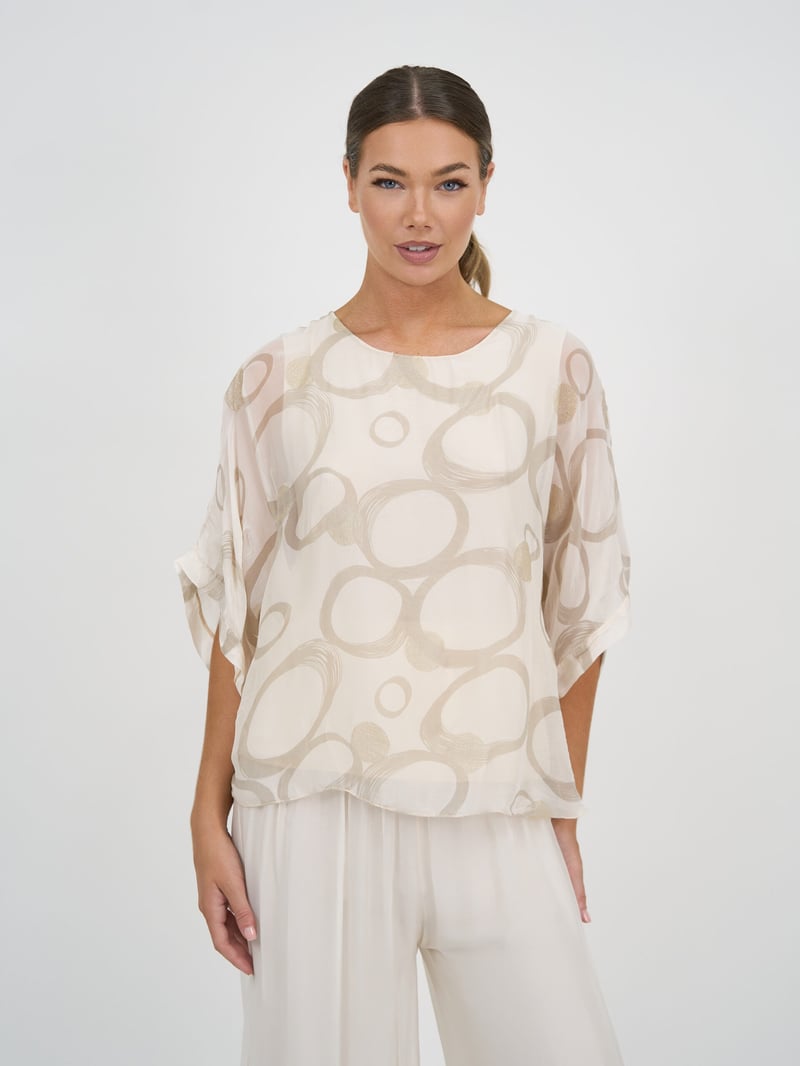 Relaxed Silk Blend Top Ivory La Strada