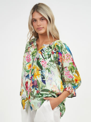 Relaxed Frill Sleeve Blouse Green Liberty Rose