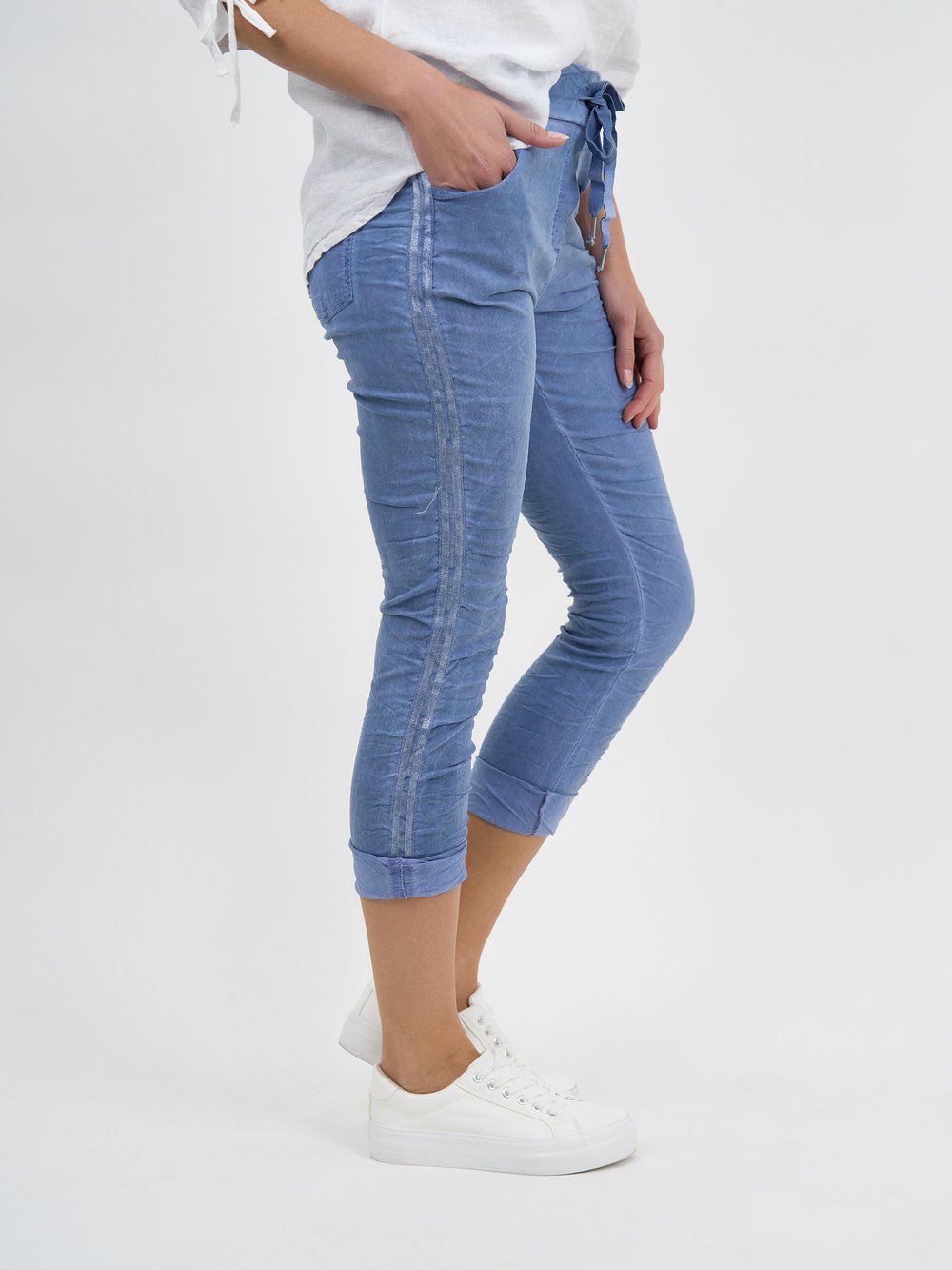 Tape Detail Stretch Pant Blue La Strada