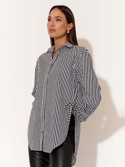 Side Tie Poplin Shirt Stripe adorne