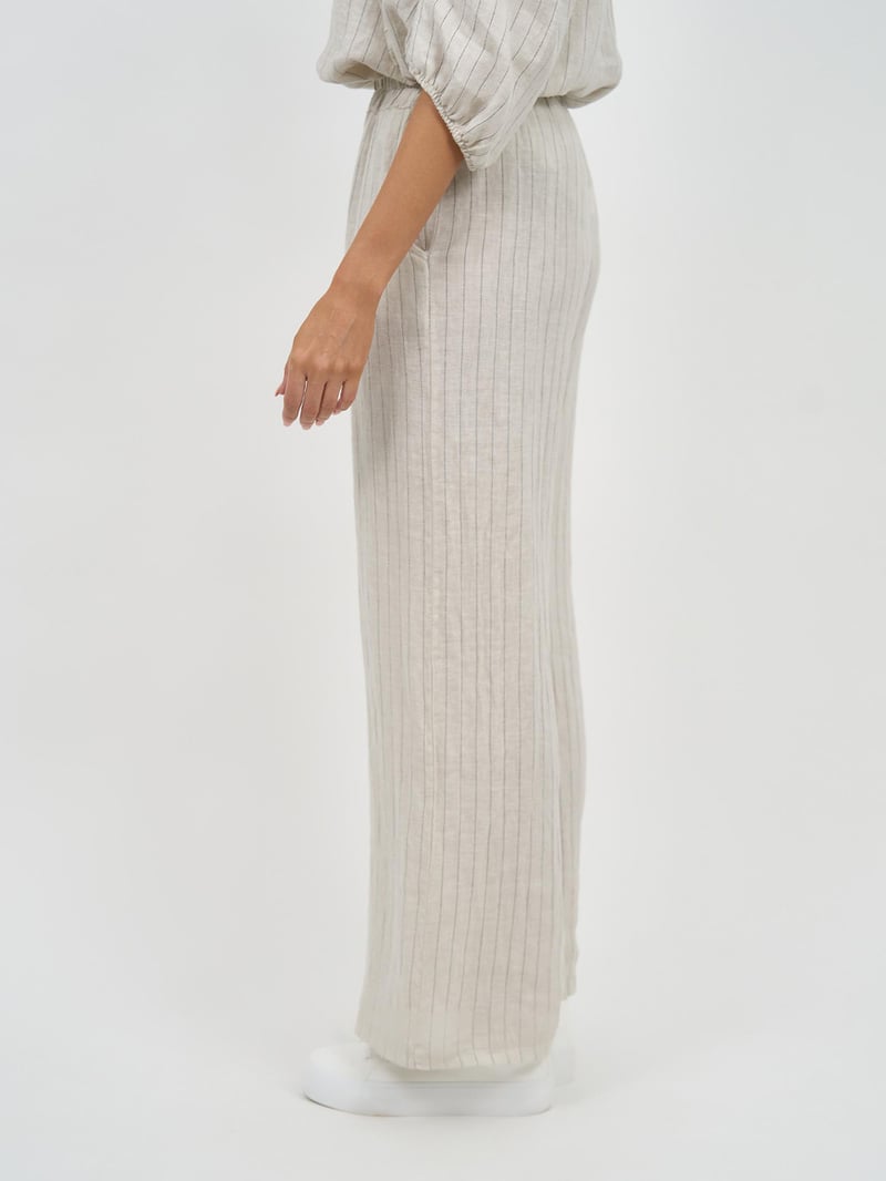 Linen Striped Pant Beige La Strada