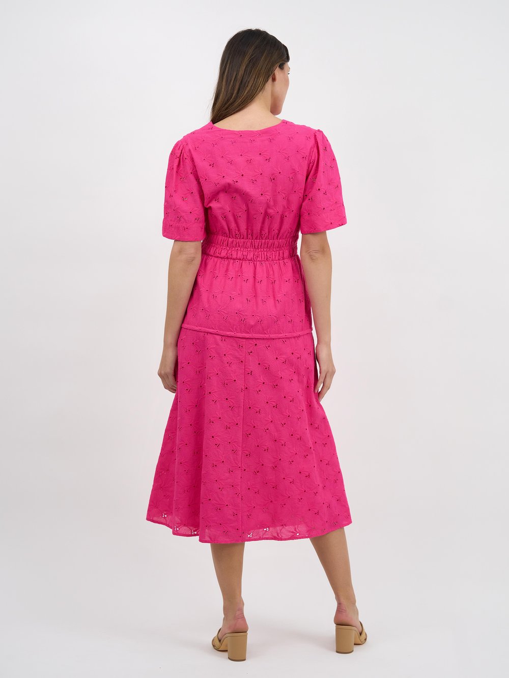 Shirred Waist Broderie Dress Pink Liberty Rose