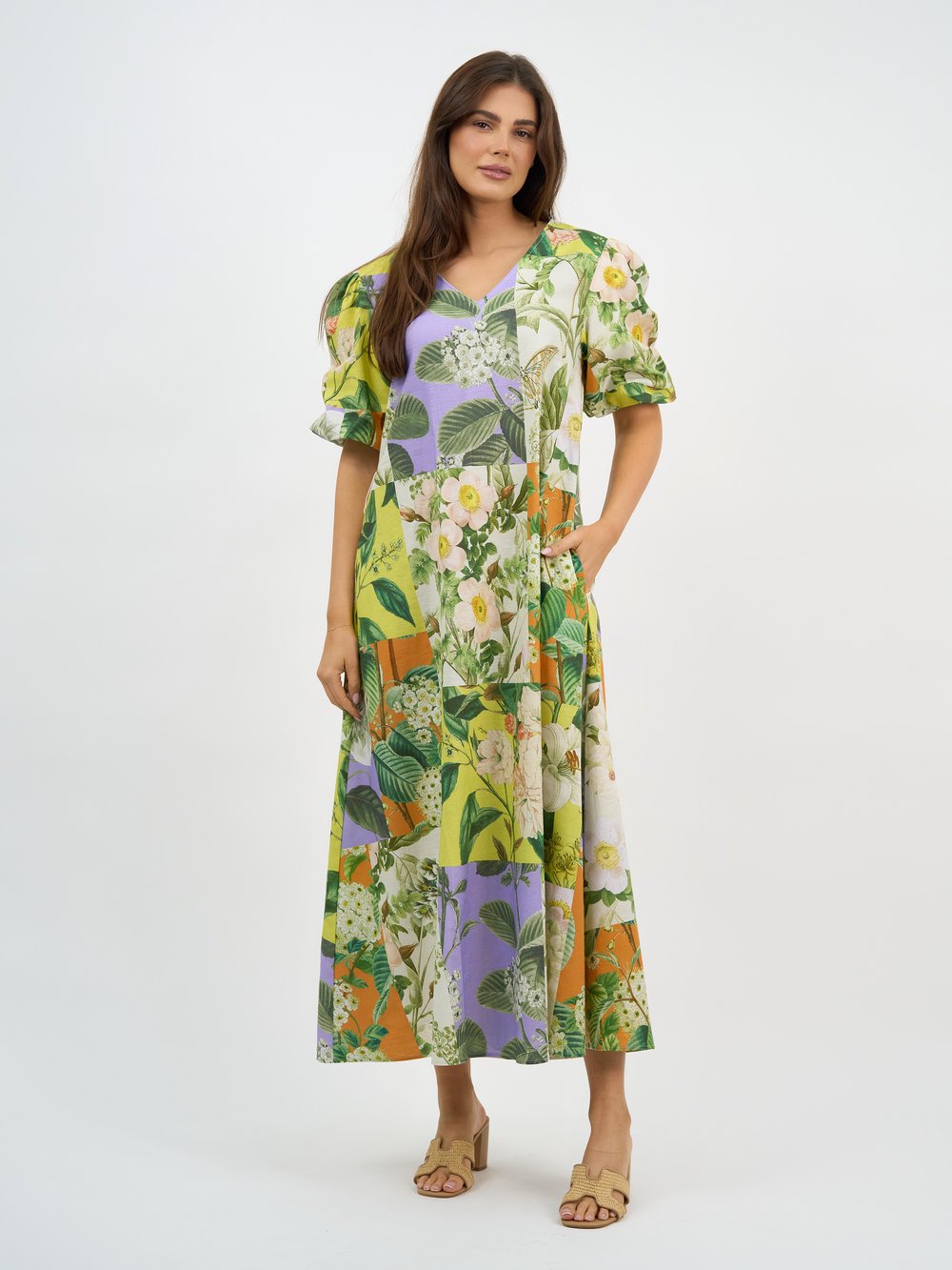 Vee Neck Puff Sleeve Dress Lemon Liberty Rose