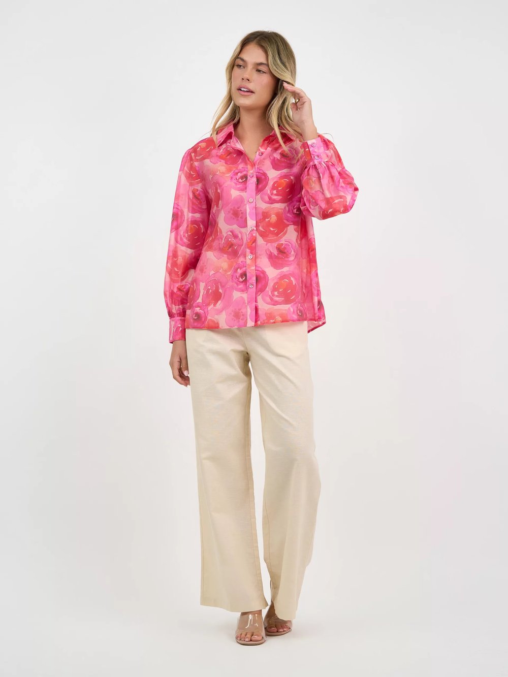 Relaxed Collared Shirt Red Liberty Rose