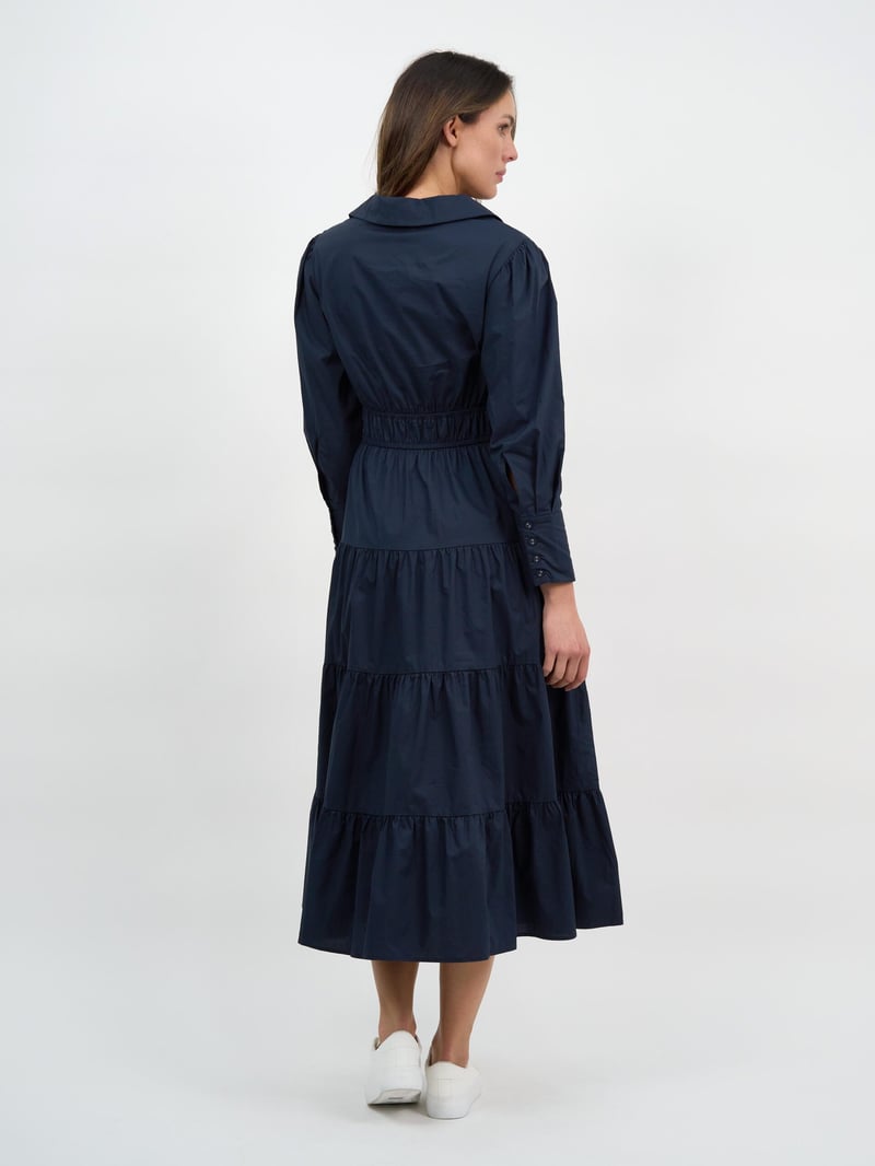 Collared Tier Detail Dress Navy Dresses