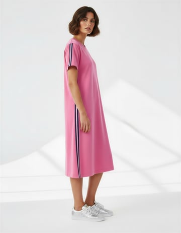 Cotton Side Stripe Jersey Dress Pink Liberty Rose