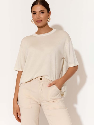 Metallic Relaxed Knit Top Stone adorne