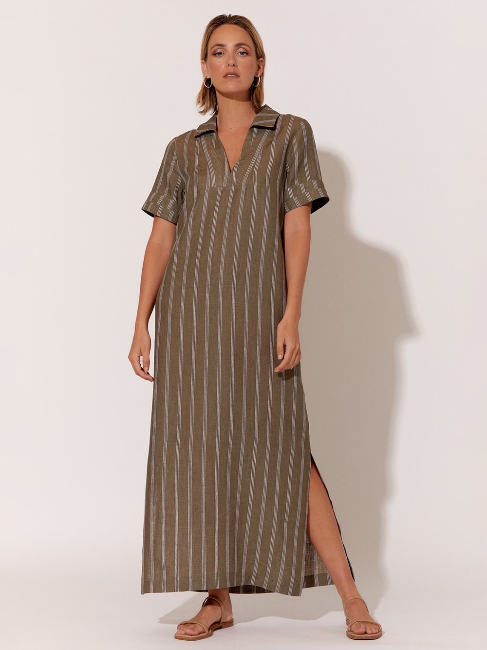 Stripe Detail Maxi Dress Khaki Adorne