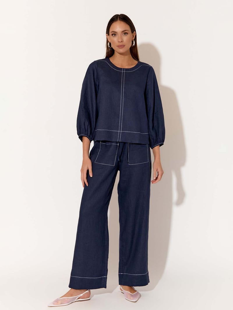 Drawstring Pocket Front Pants Navy adorne