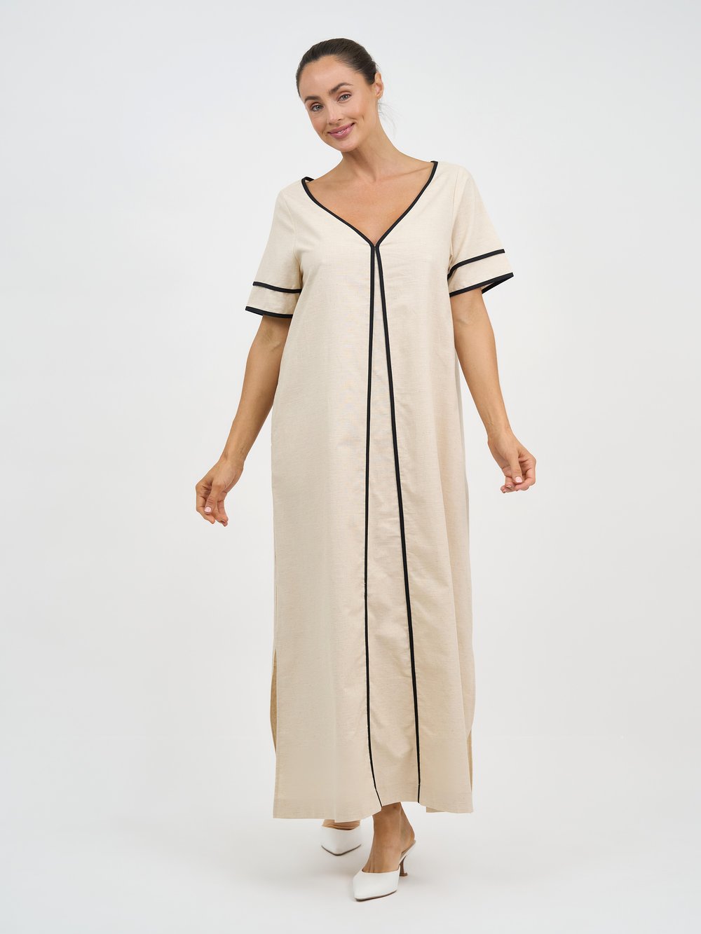 Contrast Maxi Linen Dress Natural Dresses