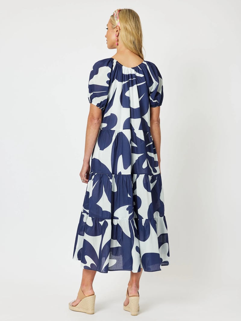 Cotton Print Tiered Maxi Dress Navy Hammock & Vine