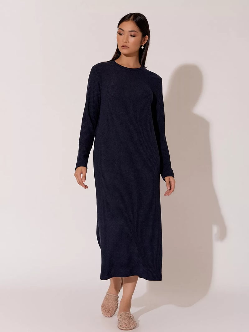 Ribbed Knit Dress Navy adorne