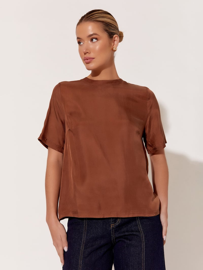 Cupro Relaxed Top Chocolate adorne