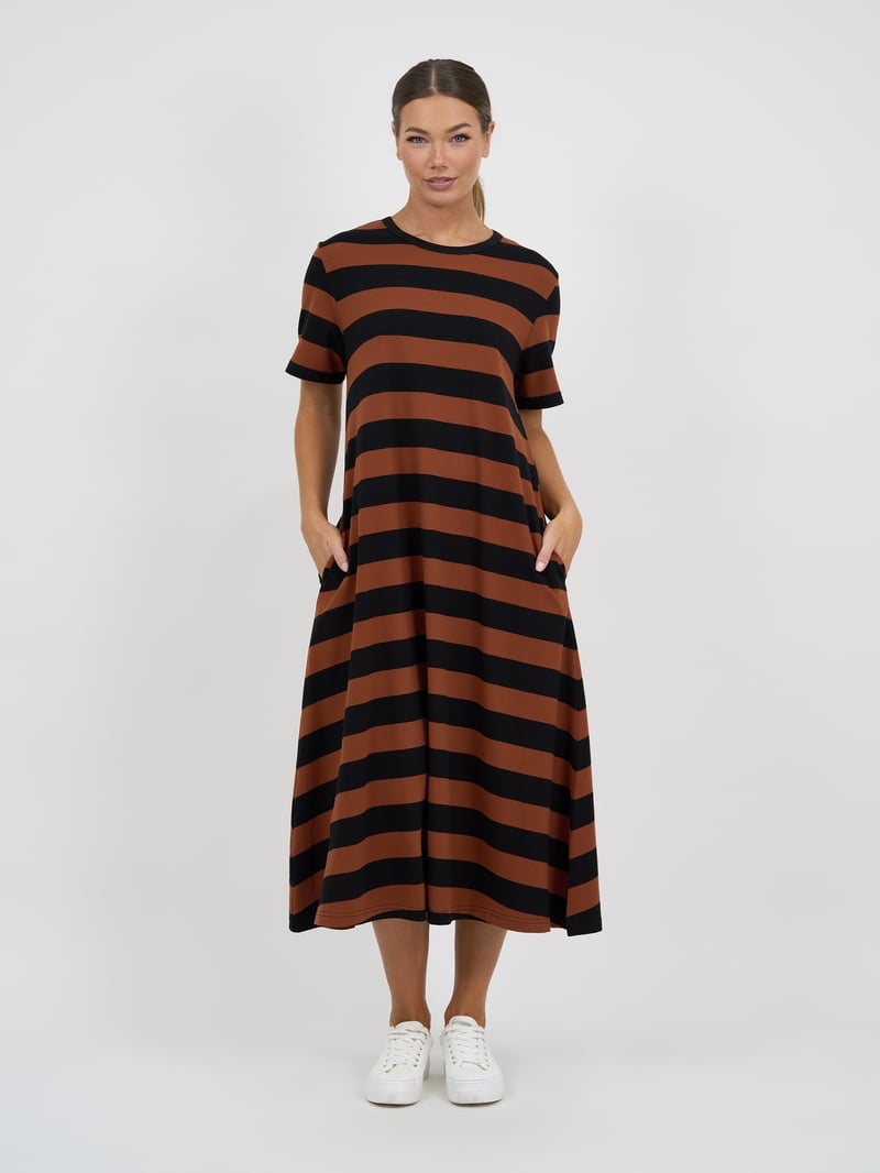 Cotton Jersey Stripe Dress Chocolate Liberty Rose