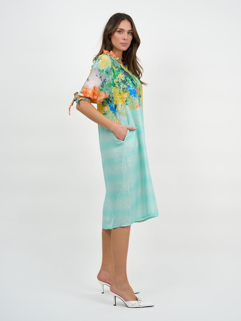 Frill V-Neck Linen Dress Multi Dresses