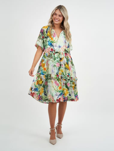 Tier Frill Relaxed Dress Green Liberty Rose