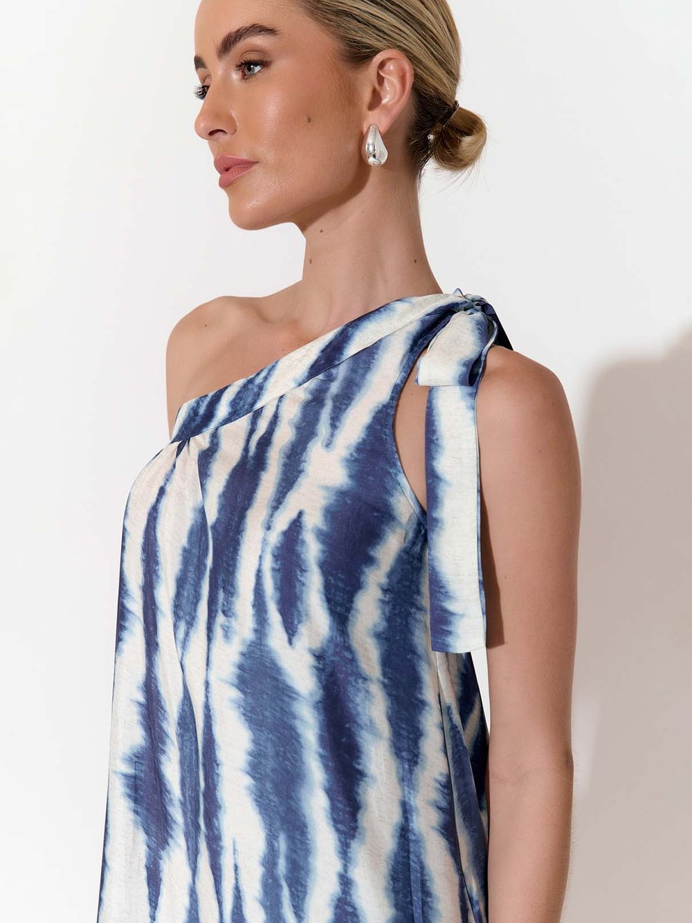 One Shoulder Dress Blue Adorne