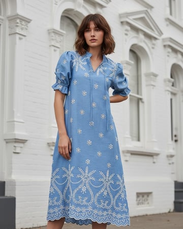 Embroidered Denim Dress Light Denim Liberty Rose