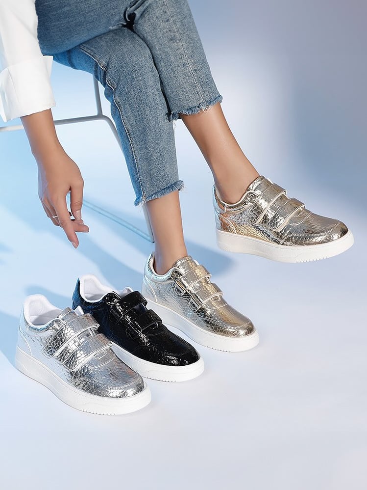 Lavish Footwear Velcro Crocodile Sneaker Silver Florence Store