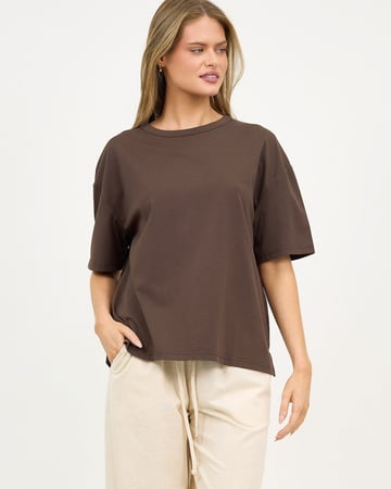 Cotton Jersey Relaxed Tee Chocolate Liberty Rose