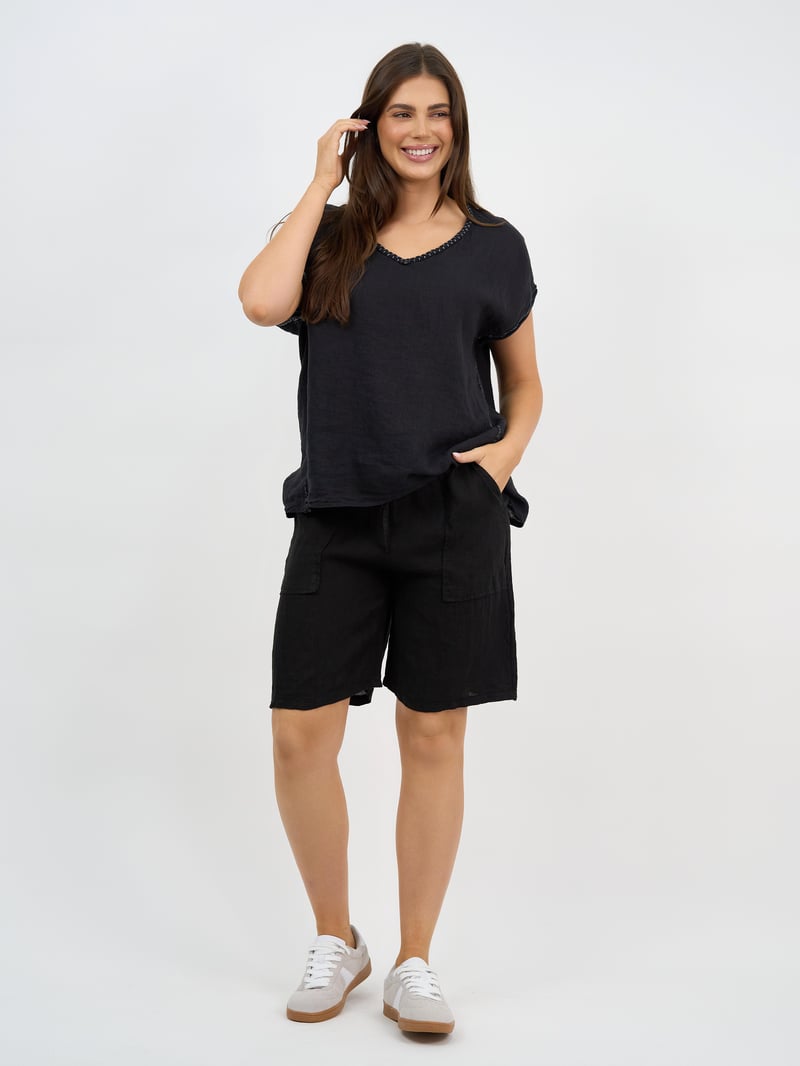 Linen Pocket Short Black La Strada