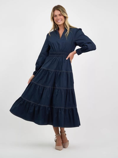 Stitch Tier Detail Dress Navy Dresses