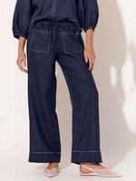 Drawstring Pocket Front Pants Blue adorne